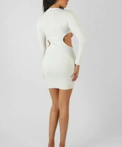 Kaiia RIBBED CUT OUT WAIST DRESS IVORY CLOTHING