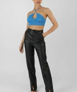 Kaiia BLUE CUT OUT HALTERNECK CROP TOP CLOTHING