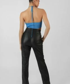 Kaiia BLUE CUT OUT HALTERNECK CROP TOP CLOTHING