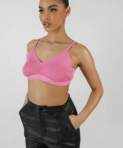 Kaiia TRIANGLE KNITTED BRALET PINK CLOTHING