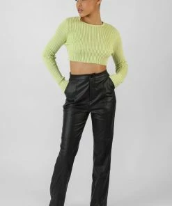 Kaiia OPEN CHAIN BACK KNITTED CROP TOP LIME