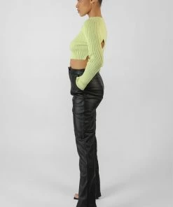 Kaiia OPEN CHAIN BACK KNITTED CROP TOP LIME