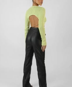 Kaiia OPEN CHAIN BACK KNITTED CROP TOP LIME
