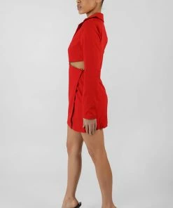 Kaiia CLOTHING CUT OUT CHAIN WAIST BLAZER DRESS RED
