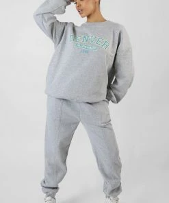 Kaiia OVERSIZED DENVER PRINT SWEATSHIRT GREY