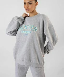Kaiia OVERSIZED DENVER PRINT SWEATSHIRT GREY