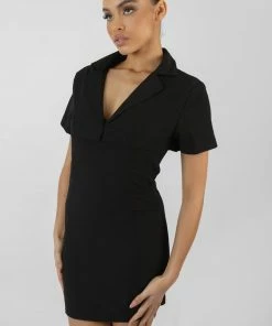 Kaiia CROPPED LAYER BLAZER MINI DRESS BLACK