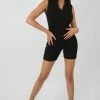 Kaiia CLOTHING ZIP FRONT RIB UNITARD BLACK