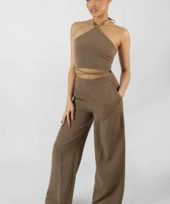 Kaiia CLOTHING HIGH WAIST WIDE LEG TROUSER TAUPE