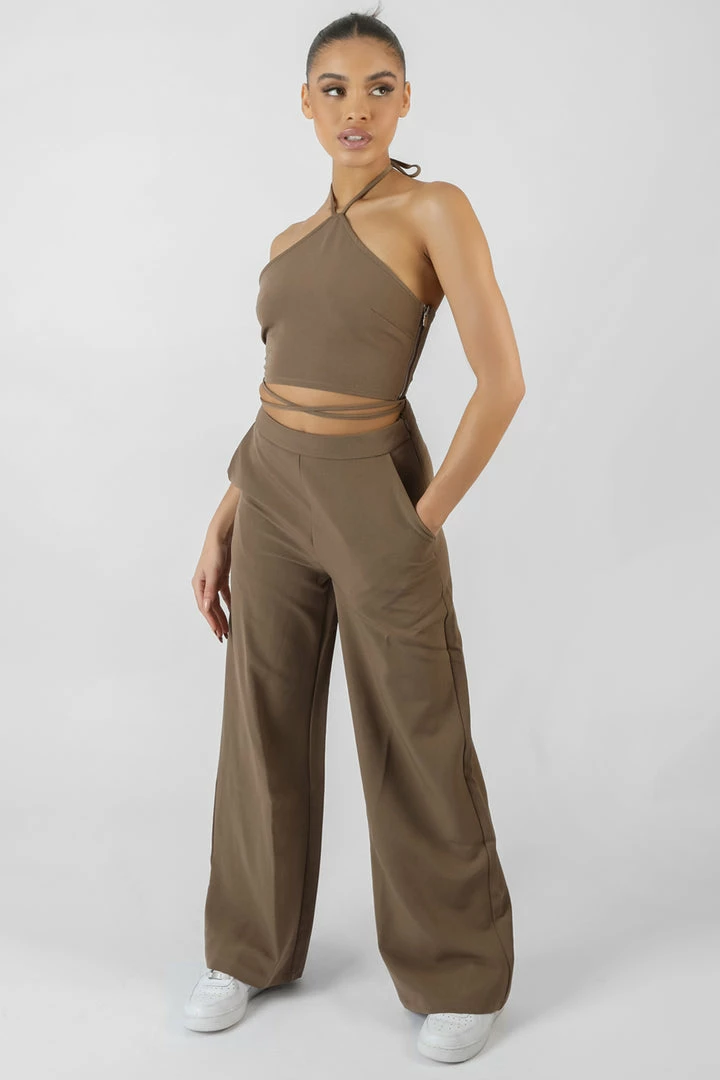 Kaiia CLOTHING HIGH WAIST WIDE LEG TROUSER TAUPE 4 Kaiia CLOTHING HIGH WAIST WIDE LEG TROUSER TAUPE