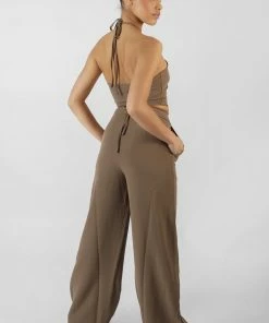 Kaiia CLOTHING HIGH WAIST WIDE LEG TROUSER TAUPE 10 Kaiia CLOTHING HIGH WAIST WIDE LEG TROUSER TAUPE