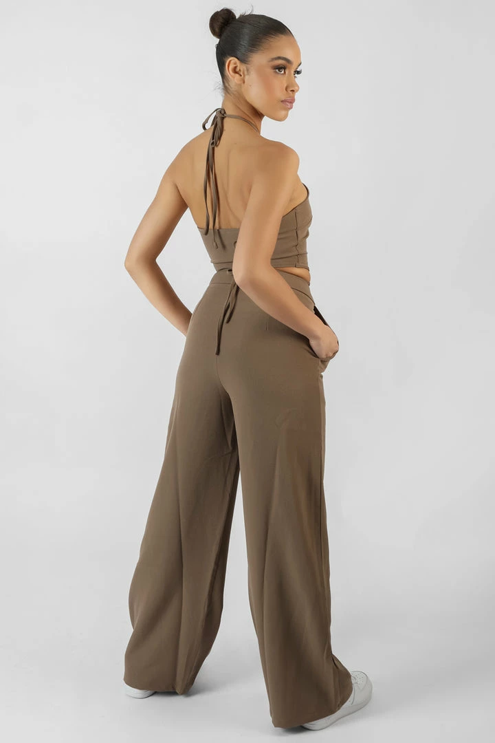 Kaiia CLOTHING HIGH WAIST WIDE LEG TROUSER TAUPE 6 Kaiia CLOTHING HIGH WAIST WIDE LEG TROUSER TAUPE