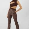 Kaiia PU SEAM FRONT SPLIT DETAIL TROUSERS CHOCOLATE CLOTHING