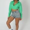 Kaiia WRAP CROPPED POPLIN SHIRT GREEN CLOTHING