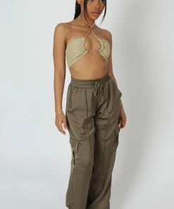 Kaiia LOOP RUCHING CHAIN STRAP BRA TOP SAGE