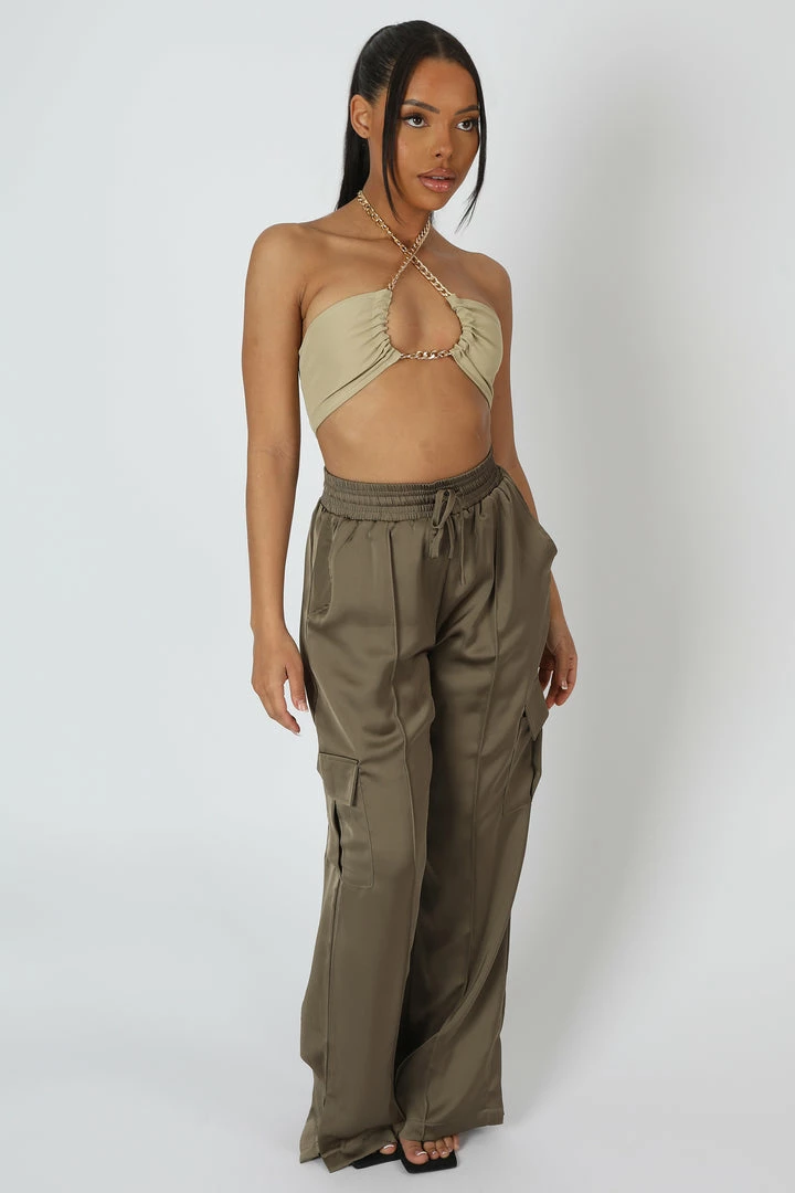 Kaiia LOOP RUCHING CHAIN STRAP BRA TOP SAGE 3 Kaiia LOOP RUCHING CHAIN STRAP BRA TOP SAGE