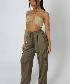 Kaiia LOOP RUCHING CHAIN STRAP BRA TOP SAGE 13 Kaiia LOOP RUCHING CHAIN STRAP BRA TOP SAGE