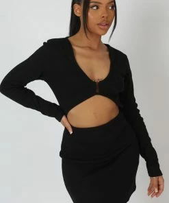 Kaiia U-BAR TRIM MINI DRESS BLACK