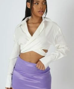 Kaiia WRAP WAIST POPLIN SHIRT WHITE CLOTHING