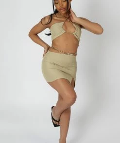 Kaiia LOOP RUCHING CHAIN STRAP BRA TOP SAGE 17 Kaiia LOOP RUCHING CHAIN STRAP BRA TOP SAGE