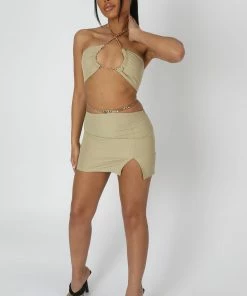 Kaiia LOOP RUCHING CHAIN STRAP BRA TOP SAGE 16 Kaiia LOOP RUCHING CHAIN STRAP BRA TOP SAGE