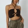 Kaiia SLINKY LOOP RUCHING CROP TOP CHOCOLATE 1 Kaiia SLINKY LOOP RUCHING CROP TOP CHOCOLATE