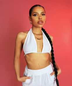 Kaiia CLOTHING CRINKLE HALTERNECK TOP WHITE 14 Kaiia CLOTHING CRINKLE HALTERNECK TOP WHITE