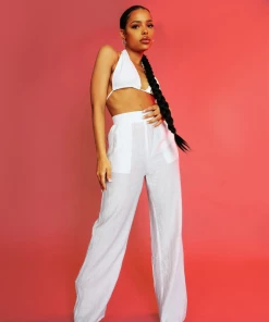 Kaiia CRINKLE ELASTICATED WAIST WIDE LEG TROUSERS WHITE CLOTHING 17 Kaiia CRINKLE ELASTICATED WAIST WIDE LEG TROUSERS WHITE CLOTHING