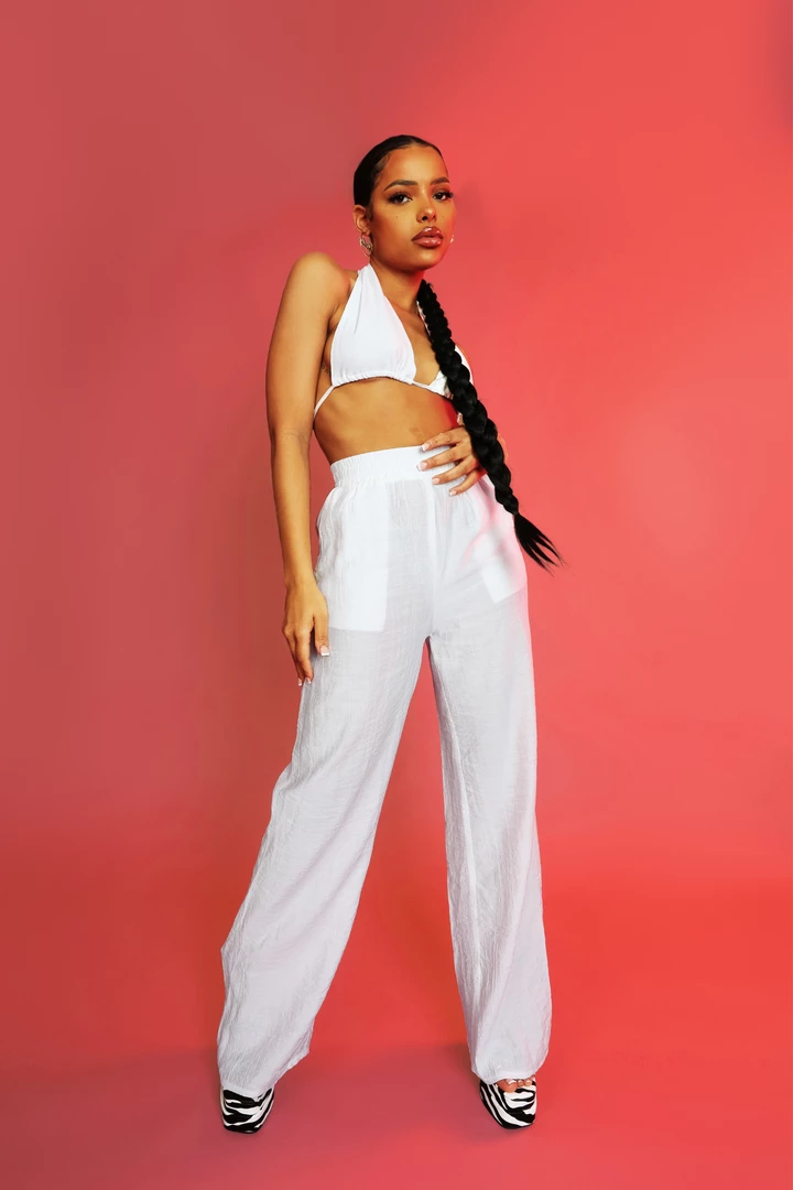 Kaiia CRINKLE ELASTICATED WAIST WIDE LEG TROUSERS WHITE CLOTHING 10 Kaiia CRINKLE ELASTICATED WAIST WIDE LEG TROUSERS WHITE CLOTHING