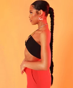 Kaiia LOOP RUCHING CHAIN STRAP BRA TOP BLACK 16 Kaiia LOOP RUCHING CHAIN STRAP BRA TOP BLACK