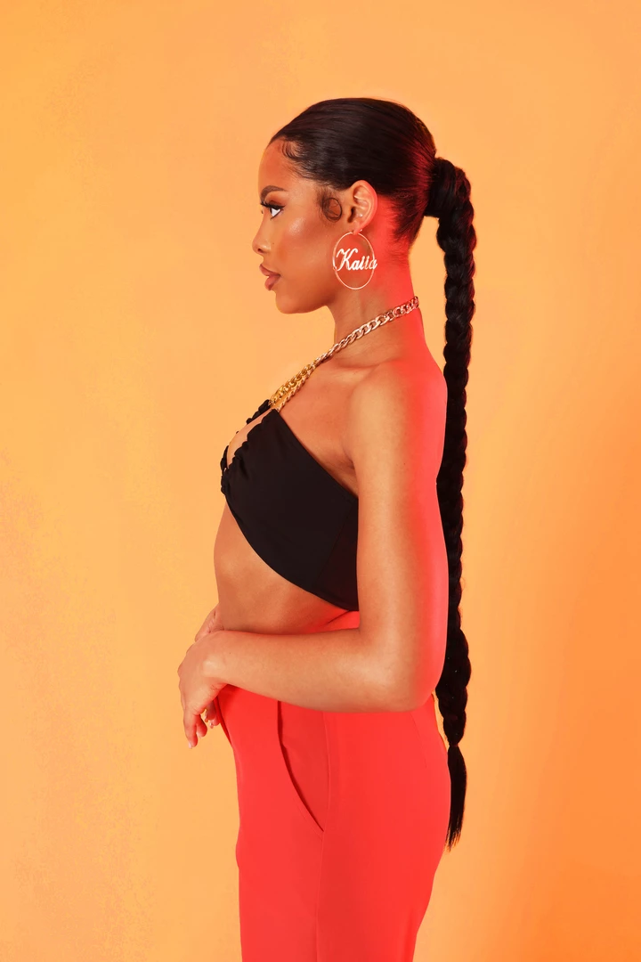 Kaiia LOOP RUCHING CHAIN STRAP BRA TOP BLACK 8 Kaiia LOOP RUCHING CHAIN STRAP BRA TOP BLACK