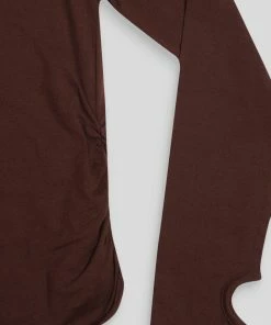 Kaiia CLOTHING CURVE RUCHED SIDE LOUNGE TOP CHOCOLATE