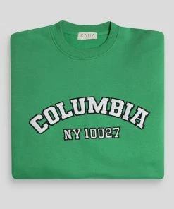 Kaiia OVERSIZED COLUMBIA SLOGAN SWEATSHIRT GREEN CLOTHING