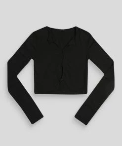 Kaiia LONG SLEEVE BUTTON DETAIL CROP TOP BLACK CLOTHING
