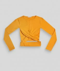 Kaiia LONG SLEEVE WRAP WAIST CROP TOP MANGO CLOTHING