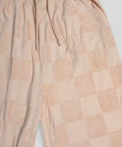 Kaiia WIDE LEG SPLIT HEM CHECKERBOARD TOWELLING JOGGERS SAND CLOTHING