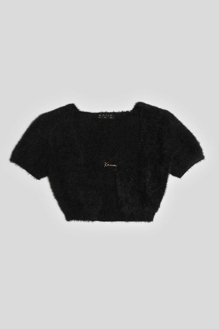 KAIIA TRIM FLUFFY KNIT TOP BLACK 10 KAIIA TRIM FLUFFY KNIT TOP BLACK