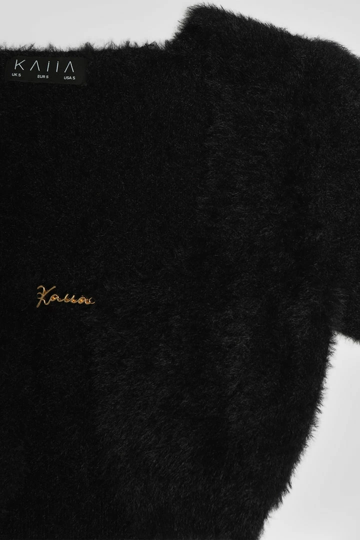 KAIIA TRIM FLUFFY KNIT TOP BLACK 11 KAIIA TRIM FLUFFY KNIT TOP BLACK