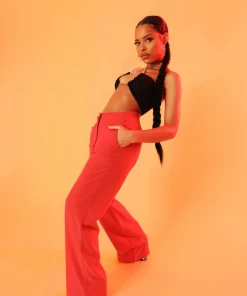 Kaiia CLOTHING HIGH WAISTED STRAIGHT LEG TROUSERS CORAL