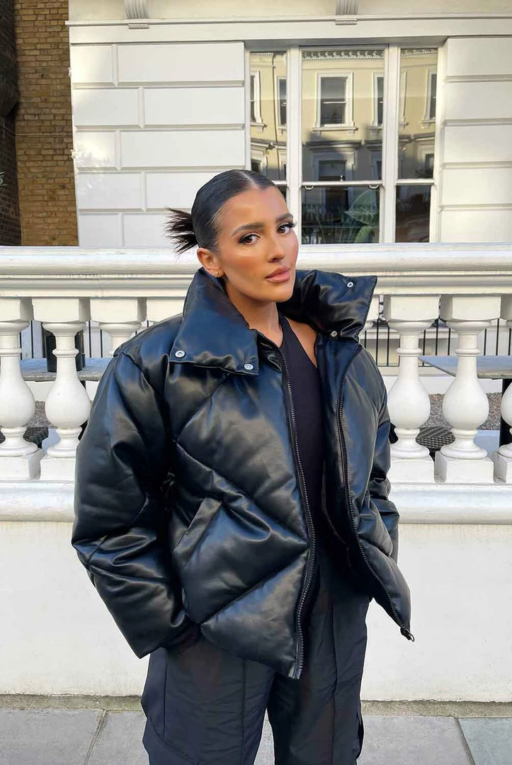 Kaiia CLOTHING PU QUILTED PUFFER JACKET BLACK 3 Kaiia CLOTHING PU QUILTED PUFFER JACKET BLACK