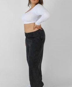 Kaiia CLOTHING CURVE SPLIT FRONT SEAM DETAIL WIDE LEG JOGGERS ACID WASH