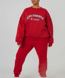 Kaiia CURVE OVERSIZED EMBROIDERED SLOGAN 90S JOGGERS RED CLOTHING