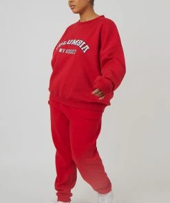 Kaiia CURVE OVERSIZED EMBROIDERED SLOGAN 90S JOGGERS RED CLOTHING