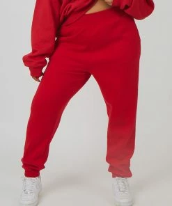 Kaiia CURVE OVERSIZED EMBROIDERED SLOGAN 90S JOGGERS RED CLOTHING