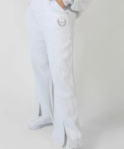 Kaiia CURVE OVERSIZED EMBROIDERED SPLIT FRONT JOGGERS OATMEAL MARL CLOTHING