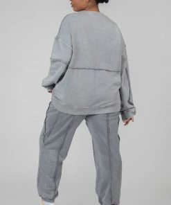 Kaiia CURVE OVERSIZED RAW EDGE JOGGERS ACID WASH CLOTHING