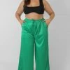 Kaiia CURVE SATIN WIDE LEG TROUSERS GREEN CLOTHING