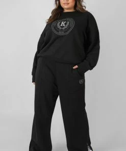 CLOTHING CURVE KAIIA TONAL EMBROIDERED JOGGERS BLACK