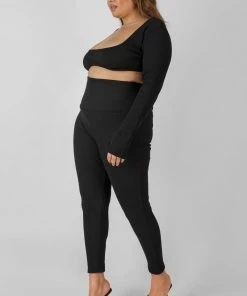 Kaiia CURVE THICK WAISTBAND RIBBED LEGGINGS BLACK CLOTHING