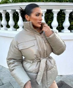 Kaiia VINYL BELTED PUFFER STONE CLOTHING